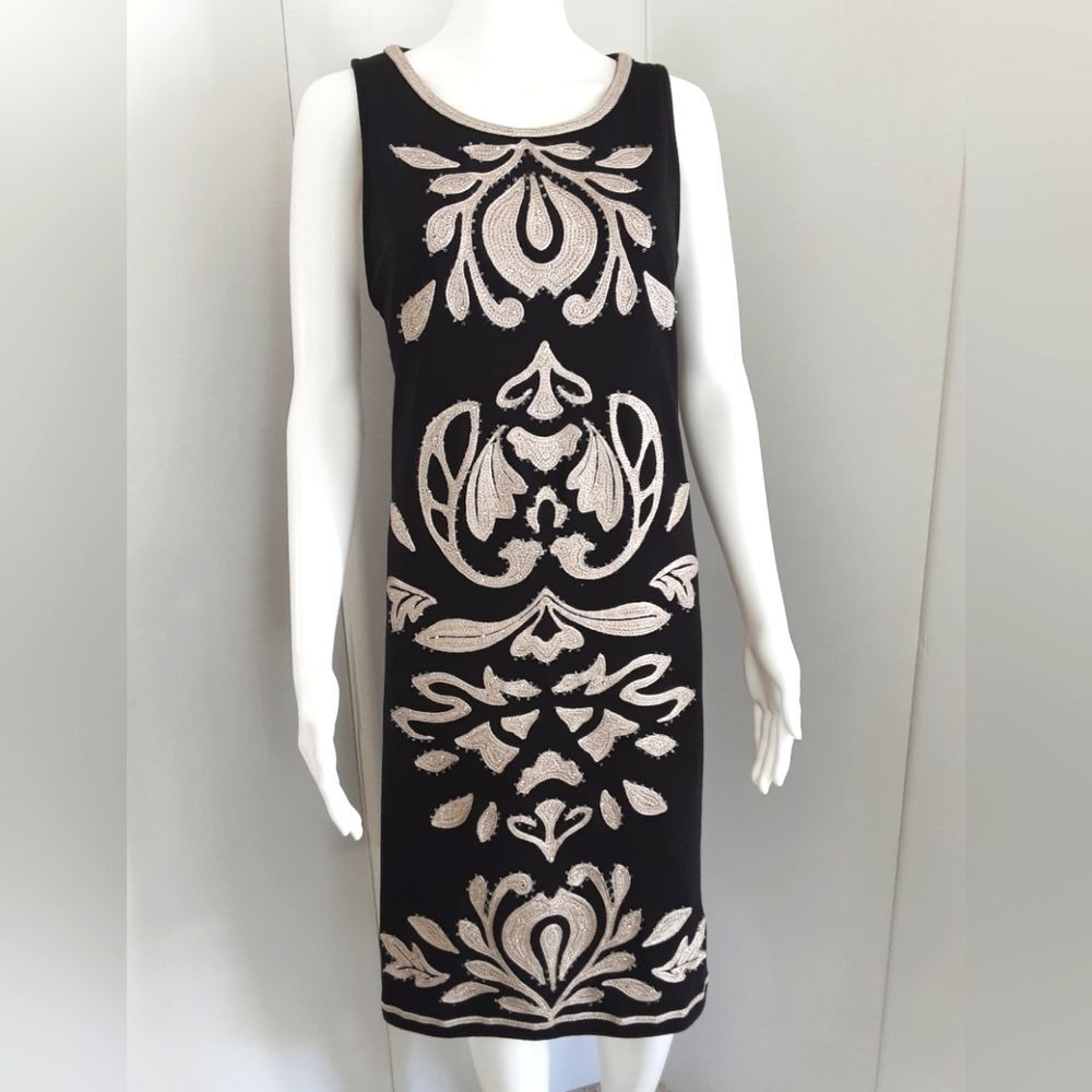 INC International Concepts Black Embroidered Sheath Dress Pima Cotton Sz XL